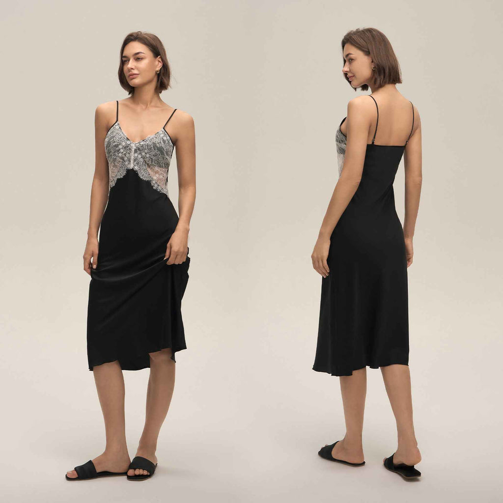 Lace Splice Backless Camisole Long Nightgown