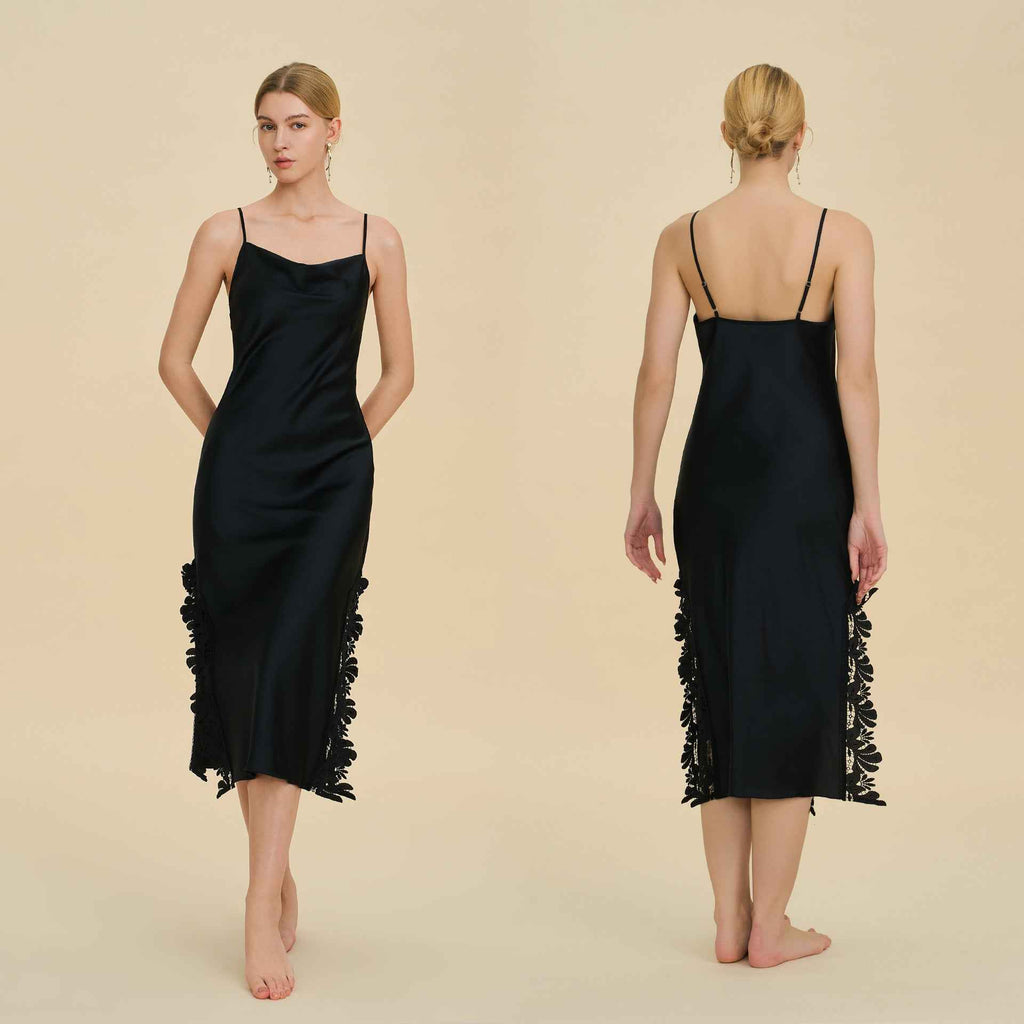 Lace Splice Slit Long Slip Nightgown