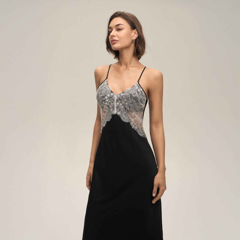 Lace Splice Backless Camisole Long Nightgown