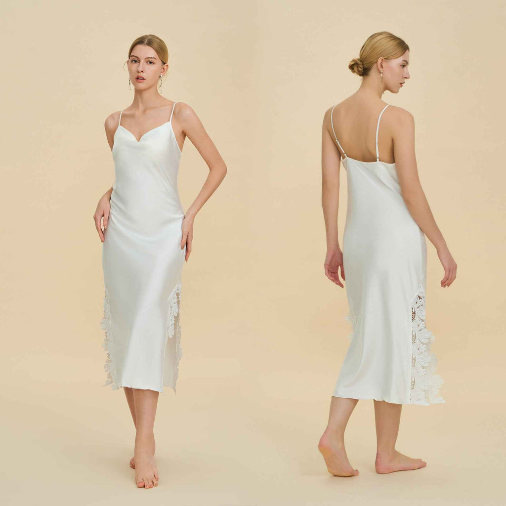 Lace Splice Slit Long Slip Nightgown