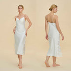 Lace Splice Slit Long Slip Nightgown