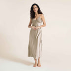Ice Silk Bow Slit Long Camisole Nightgown