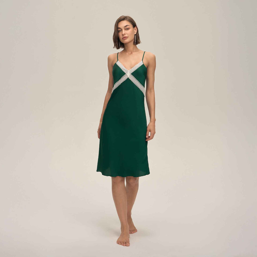 Lace Slim-Fit Backless Satin Nightdress