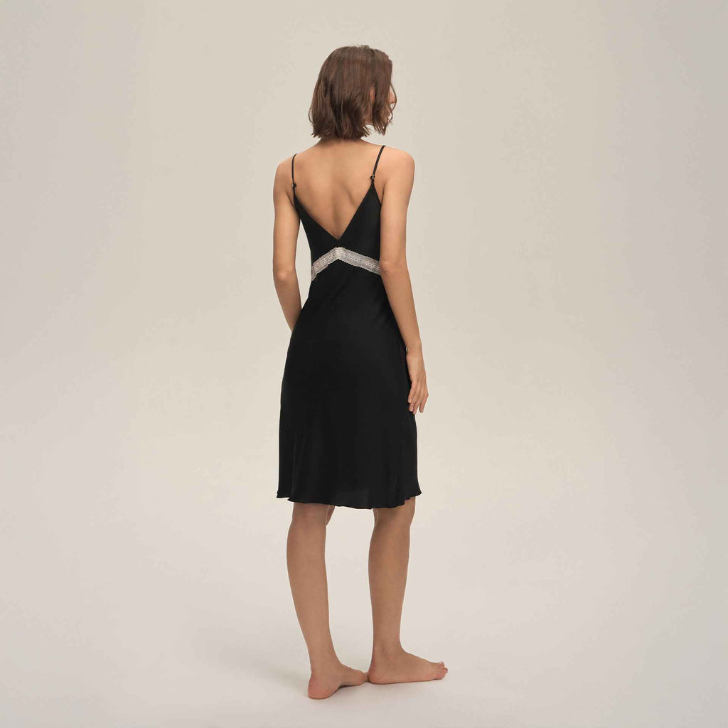 Lace Slim-Fit Backless Satin Nightdress