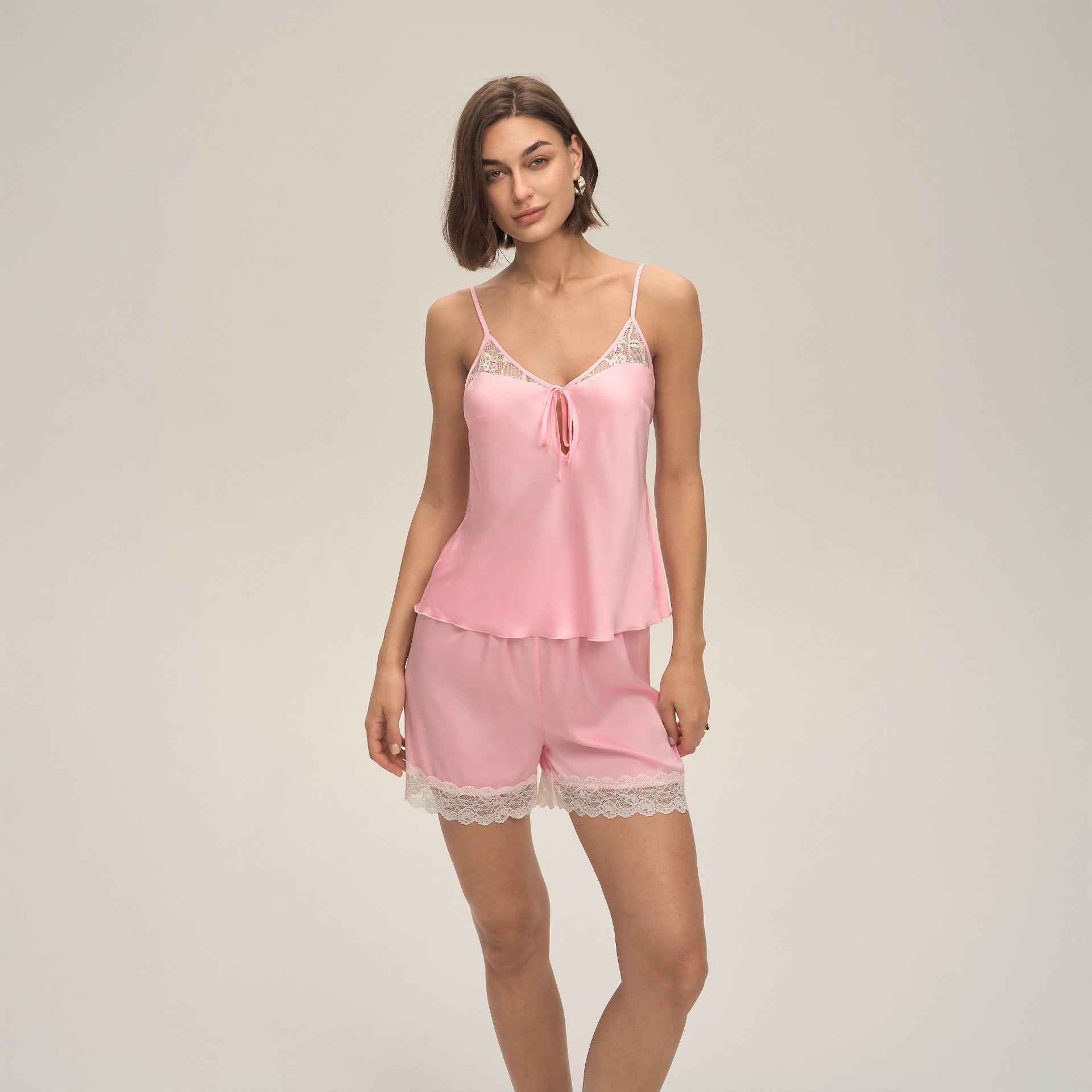Lace Splice Camisole & Shorts Pajama Set