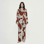 Rayon Turn-Down Collar Cardigan Long Sleeve Pajama Set