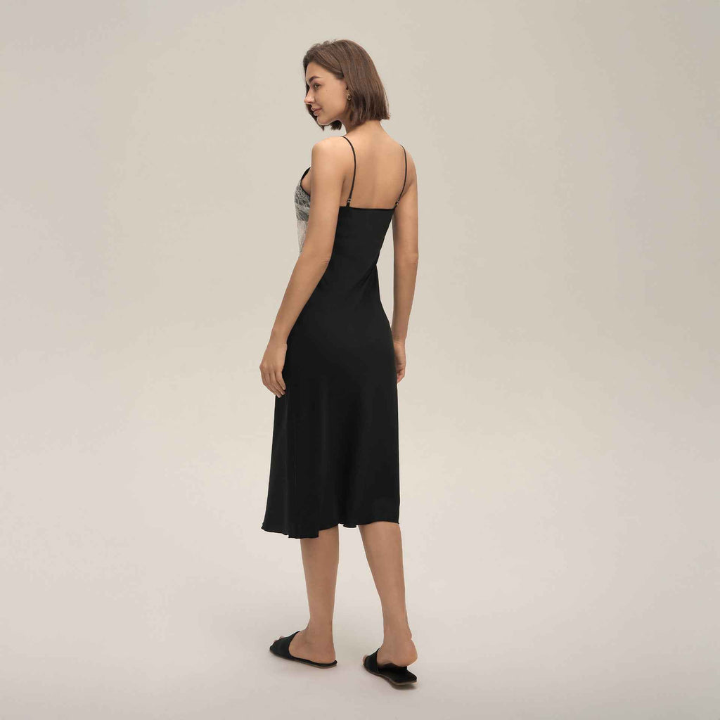 Lace Splice Backless Camisole Long Nightgown