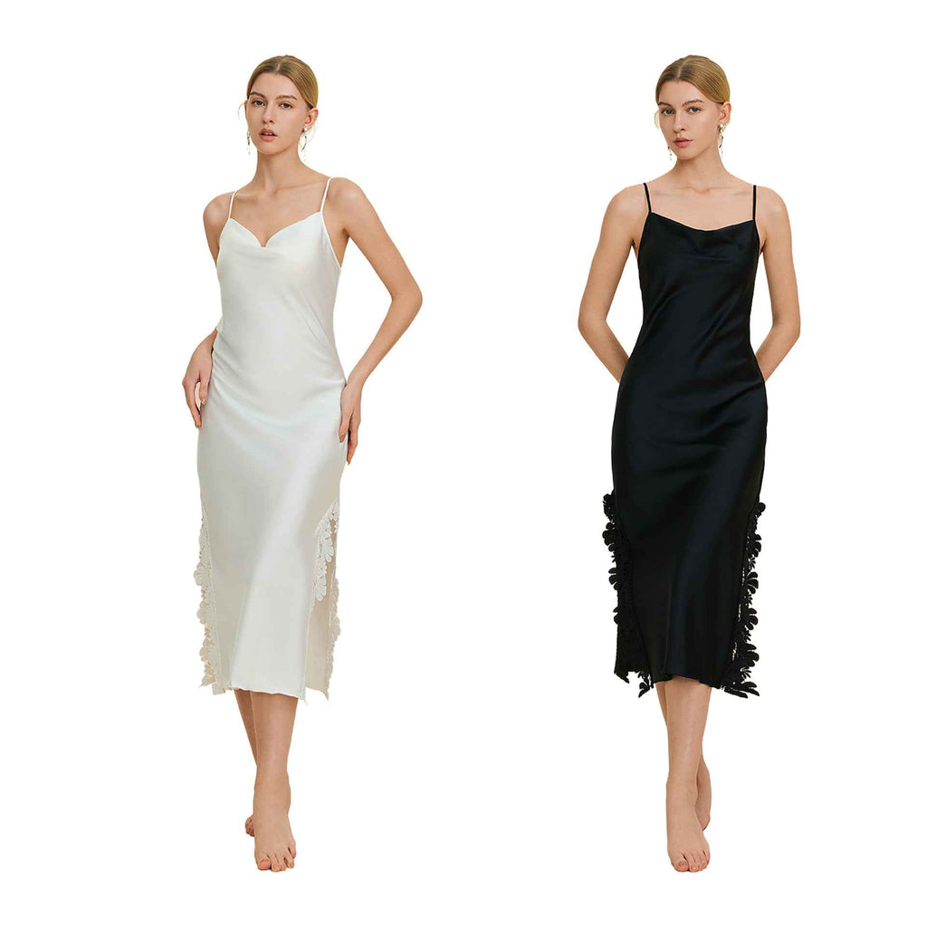 Lace Splice Slit Long Slip Nightgown