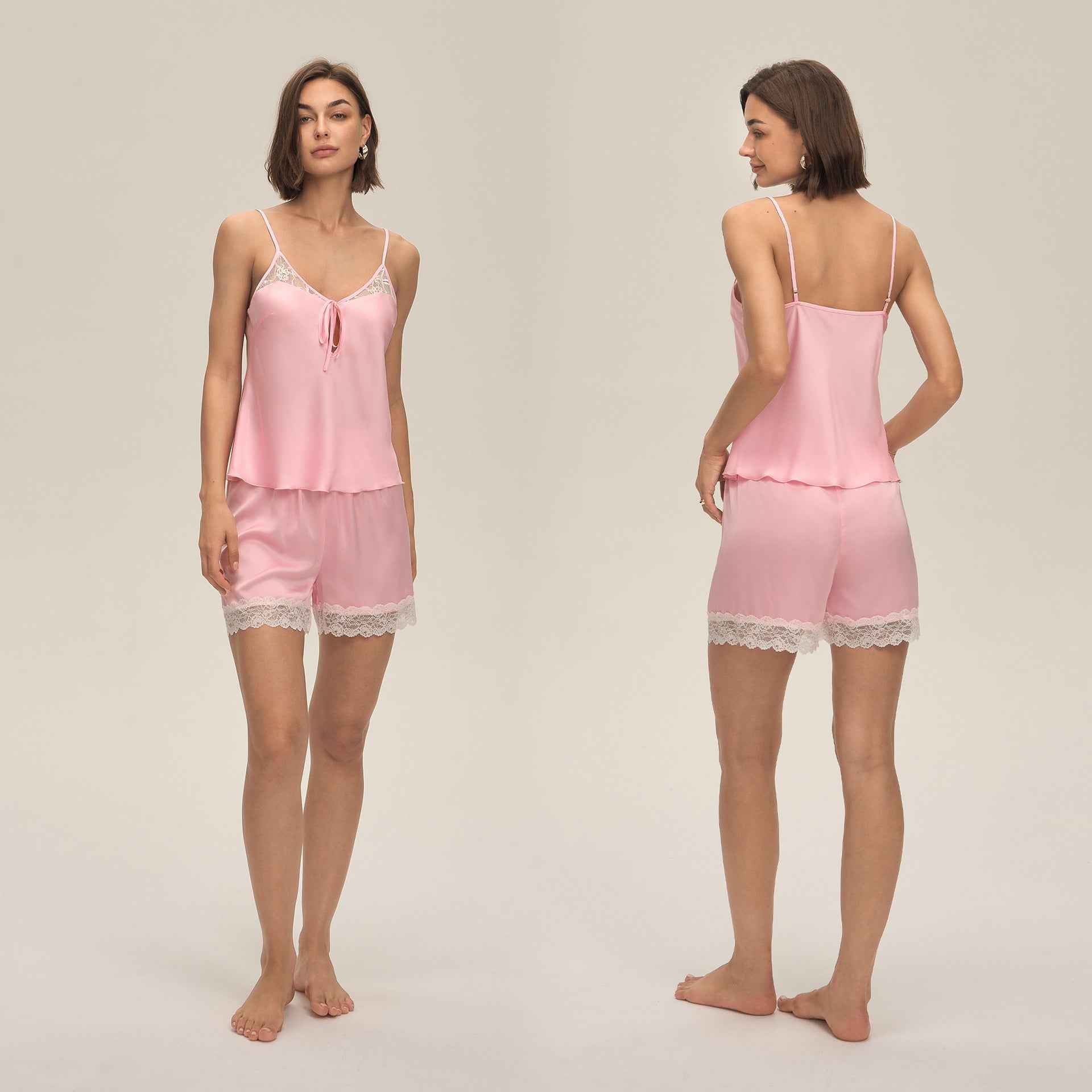 Lace Splice Camisole & Shorts Pajama Set