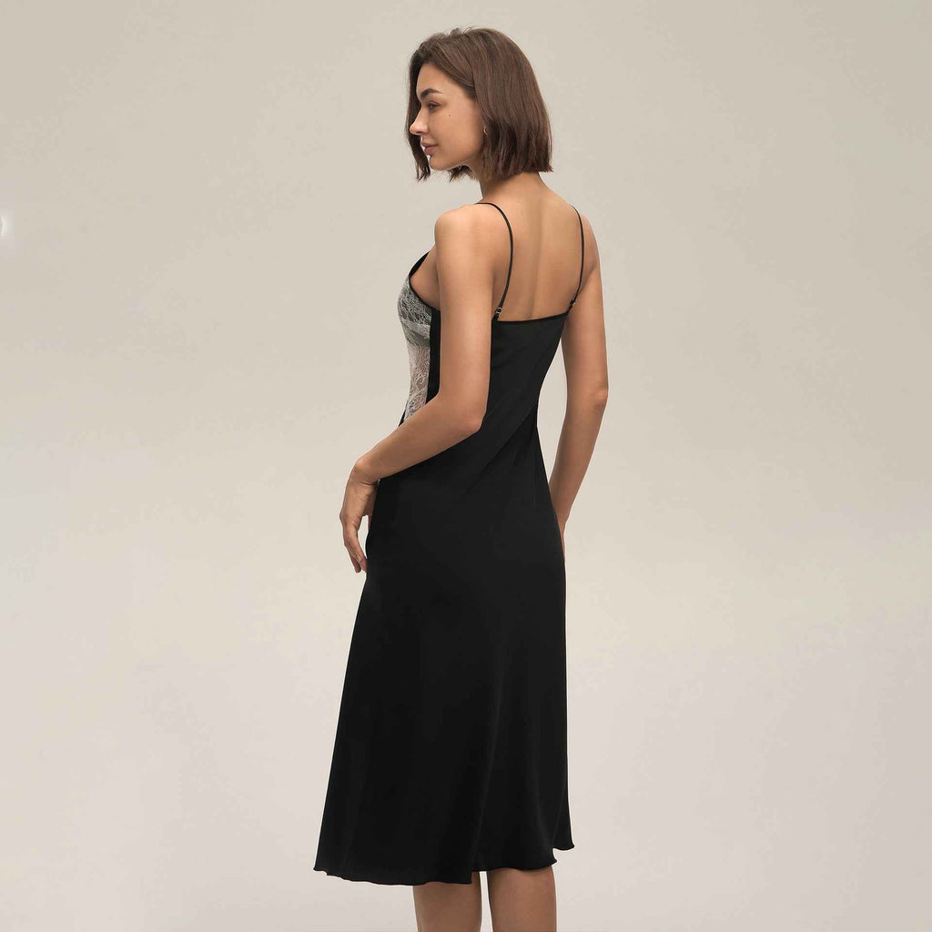 Lace Splice Backless Camisole Long Nightgown