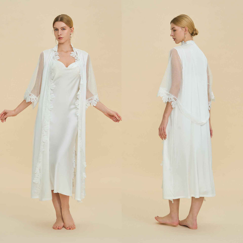 French Lace Trim Long Robe