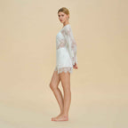 French Lace Hollow Long Sleeve Shorts Set