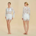 French Lace Hollow Long Sleeve Shorts Set
