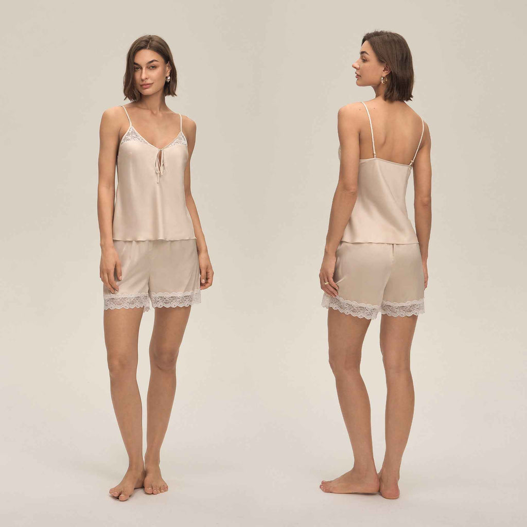 Lace Splice Camisole & Shorts Pajama Set