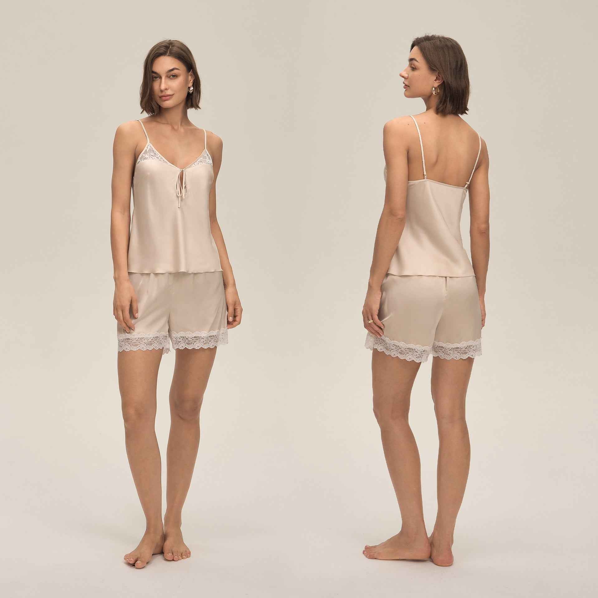 Lace Splice Camisole & Shorts Pajama Set