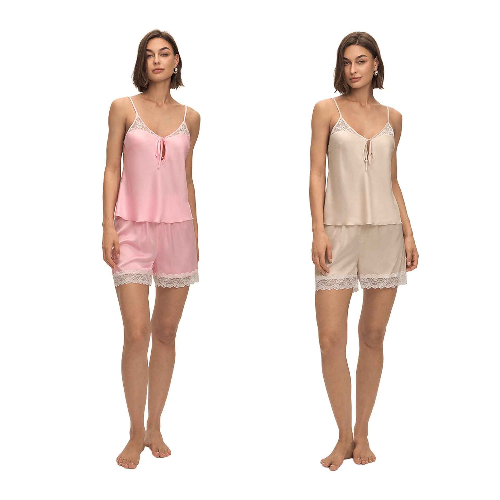 Lace Splice Camisole & Shorts Pajama Set