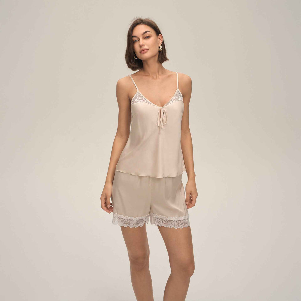 Lace Splice Camisole & Shorts Pajama Set