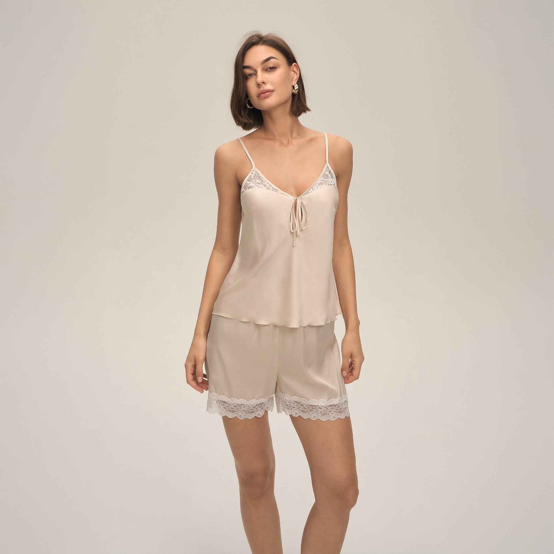 Lace Splice Camisole & Shorts Pajama Set