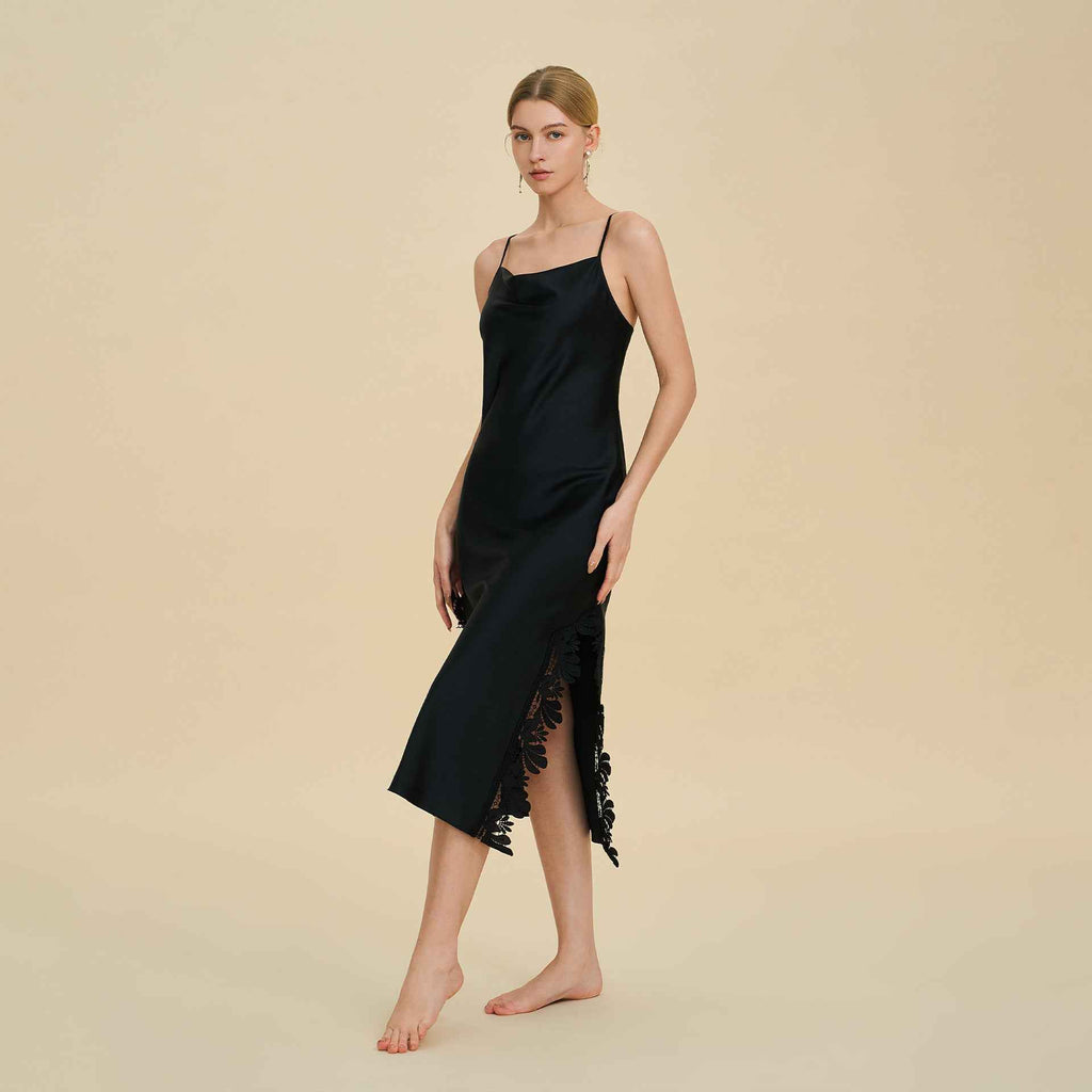 Lace Splice Slit Long Slip Nightgown