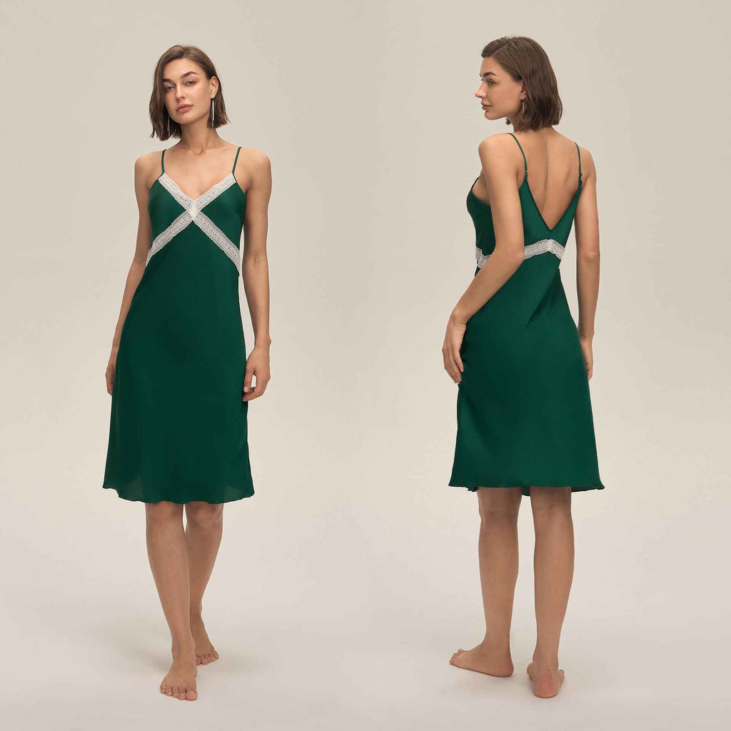 Lace Slim-Fit Backless Satin Nightdress
