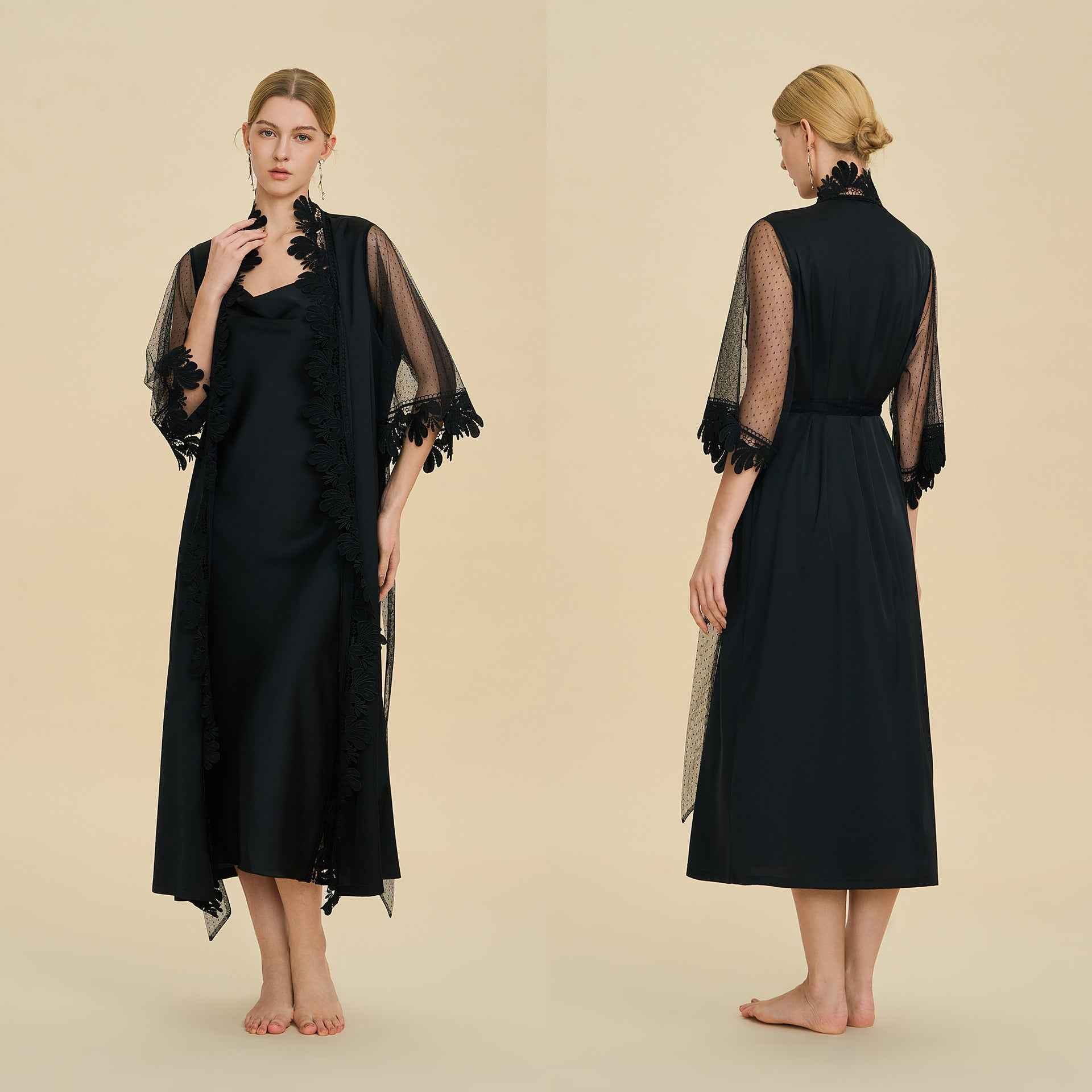 French Lace Trim Long Robe