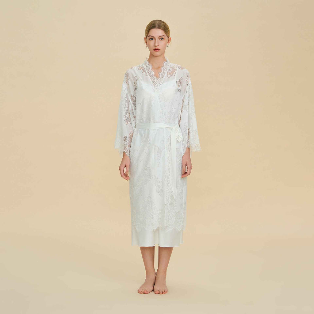 French Lace Trim Nylon Robe