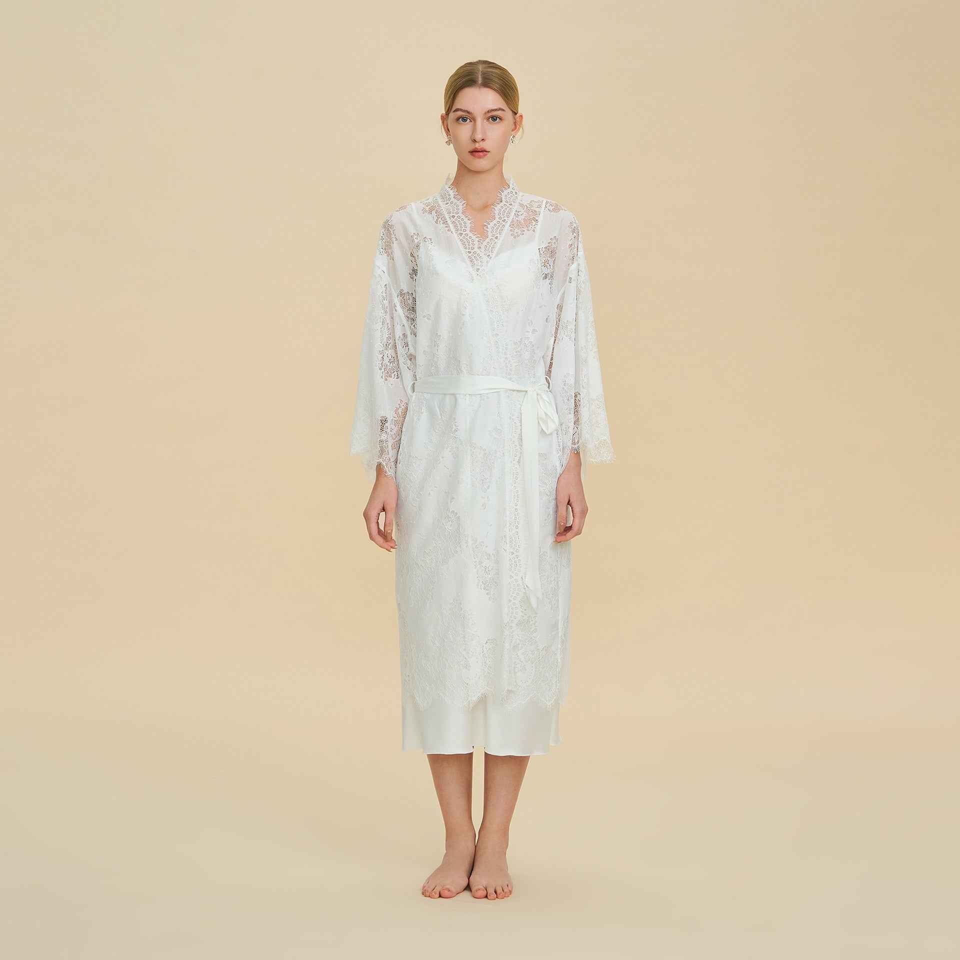 French Lace Trim Nylon Robe
