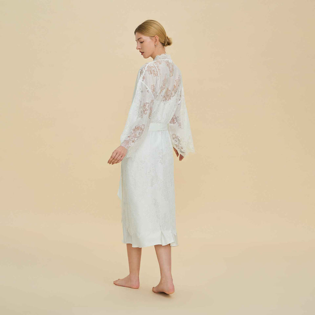 French Lace Trim Nylon Robe