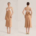 Lace Splice Backless Satin Camisole Nightgown