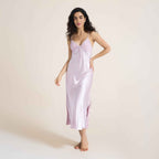 Ice Silk Bow Slit Long Camisole Nightgown