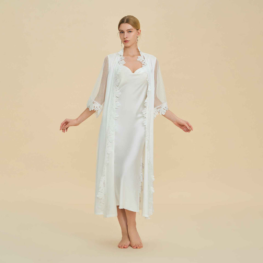 French Lace Trim Long Robe