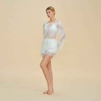 French Lace Hollow Long Sleeve Shorts Set