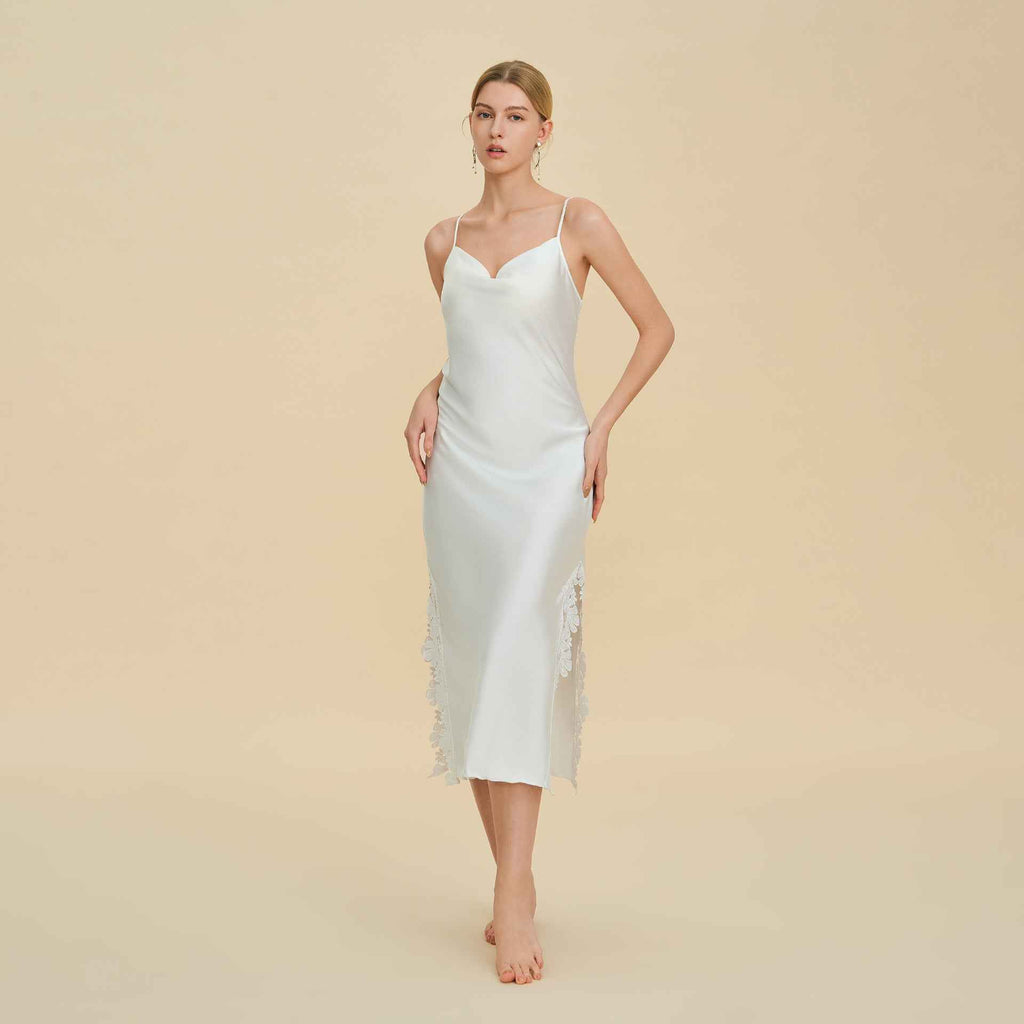 Lace Splice Slit Long Slip Nightgown