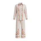 Satin Chiffon Printed Long Sleeve Casual Loungewear Set