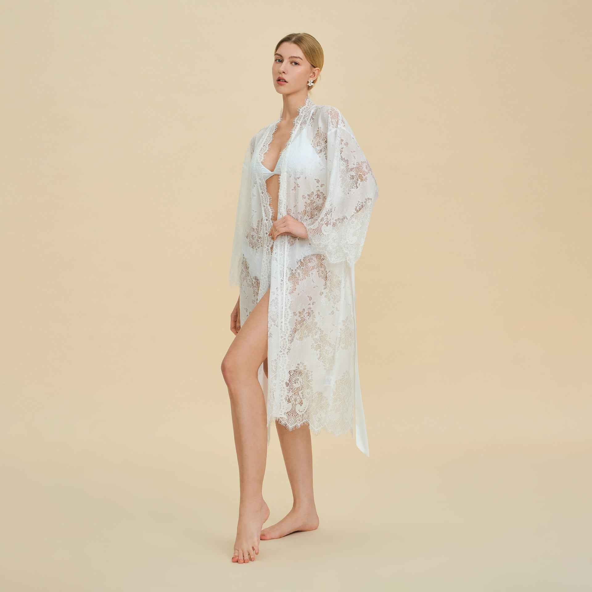 French Lace Trim Nylon Robe