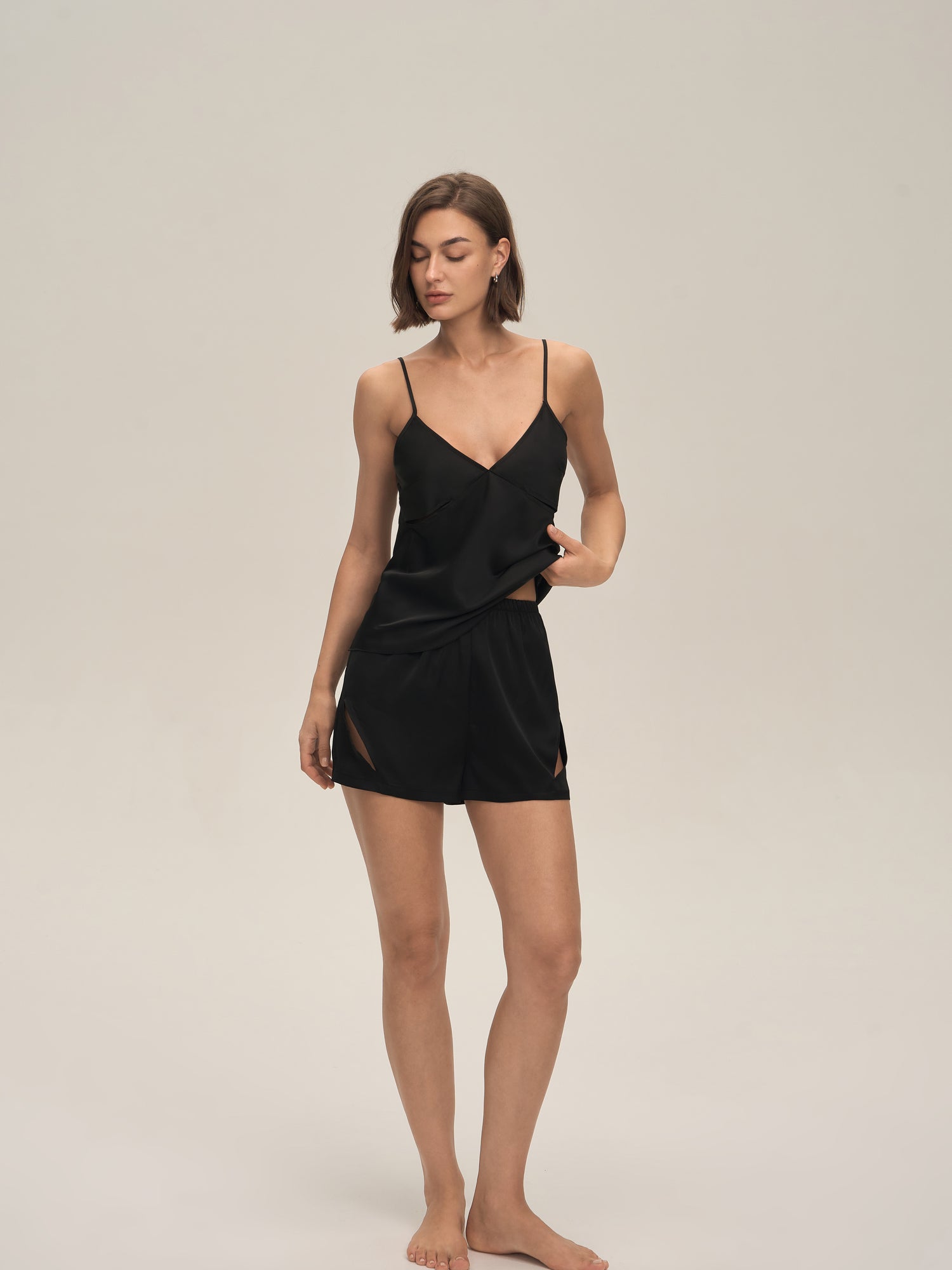 Satin Chiffon Camisole & Shorts Pajama Set